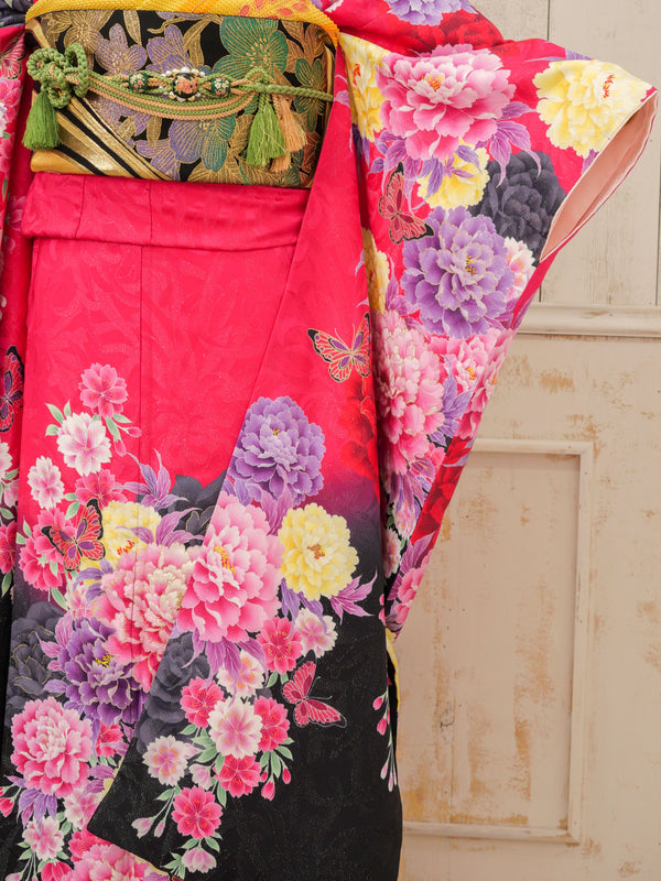 FR-057　ビビッドピンク蝶　振袖