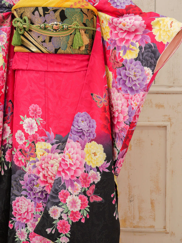 FR-057　ビビッドピンク蝶　振袖