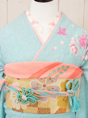 FR-088   水色地ピンク牡丹　振袖