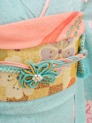 FR-088   水色地ピンク牡丹　振袖