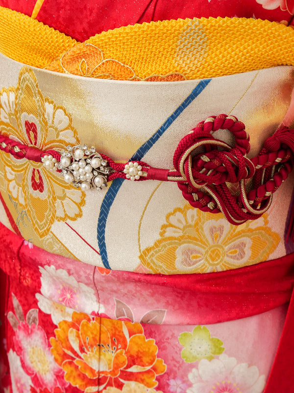 FR-063　赤地オレンジ牡丹　振袖