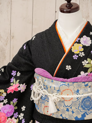 FR-067　黒地ピンク牡丹　振袖