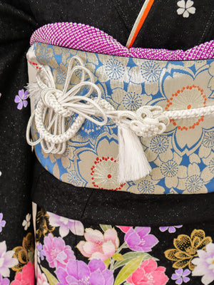 FR-067　黒地ピンク牡丹　振袖