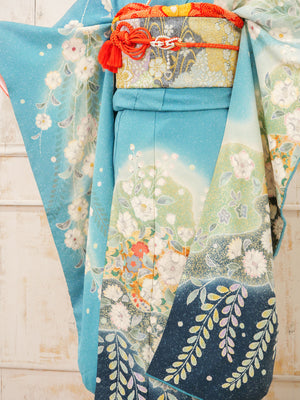 FR-069　青緑地枝垂れ桜　振袖