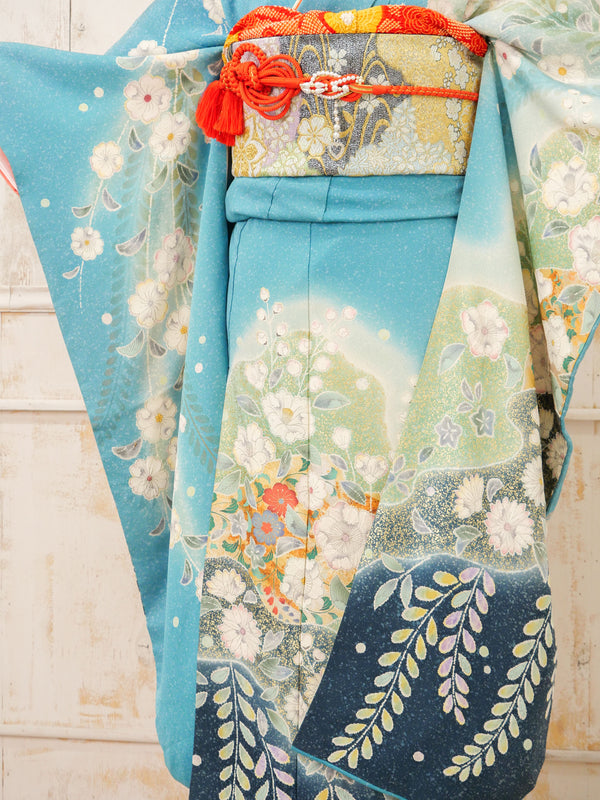 FR-069　青緑地枝垂れ桜　振袖