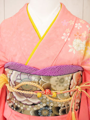 FR-073　ピンク地黄色小花　振袖