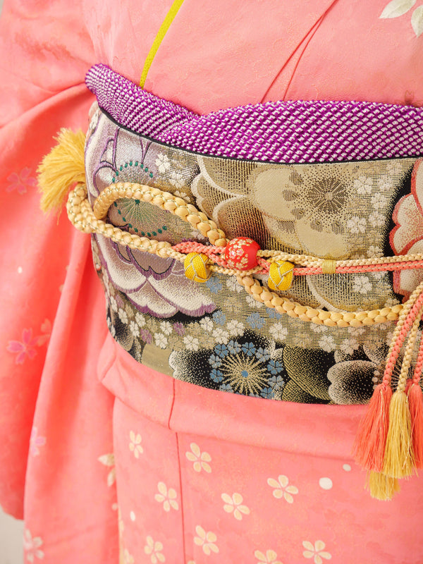 FR-073　ピンク地黄色小花　振袖