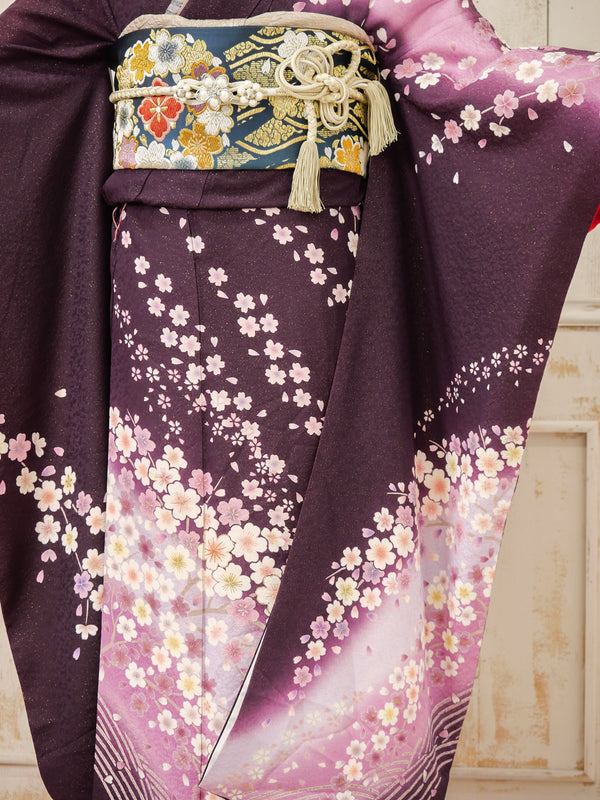 FR-080　紫地ピンク枝垂れ桜　振袖