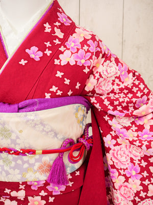 FR-081　赤地ピンク小花　振袖