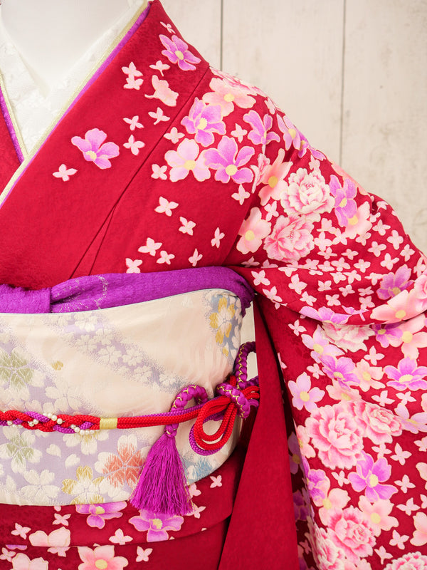 FR-081　赤地ピンク小花　振袖