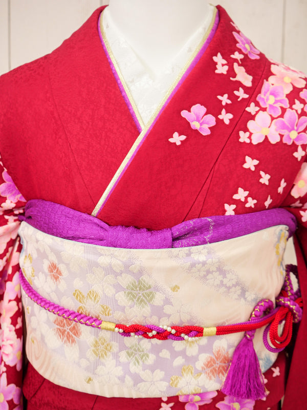 FR-081　赤地ピンク小花　振袖