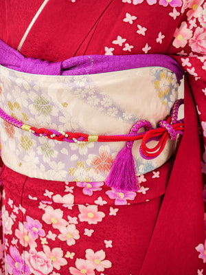 FR-081　赤地ピンク小花　振袖