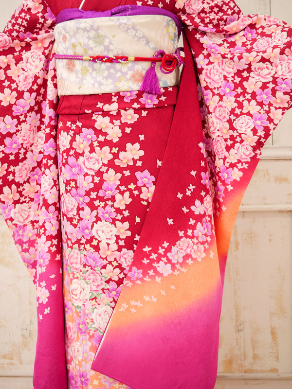 FR-081　赤地ピンク小花　振袖
