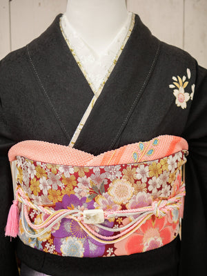 FR-084    黒地ピンク桜　振袖