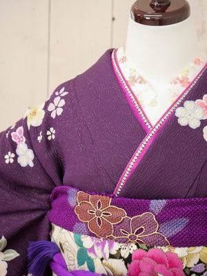 FK-050　紫地ピンク花　振袖.