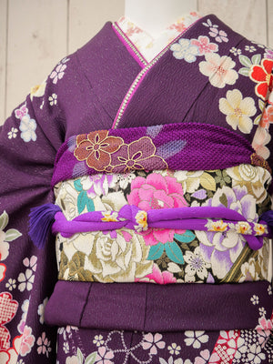 FK-050　紫地ピンク花　振袖.