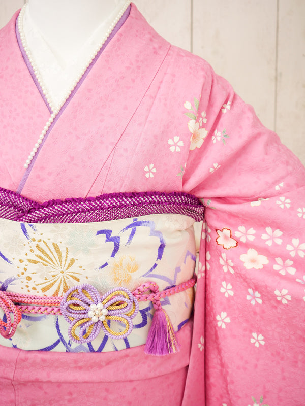 FK-014　ピンク地白小花　振袖.