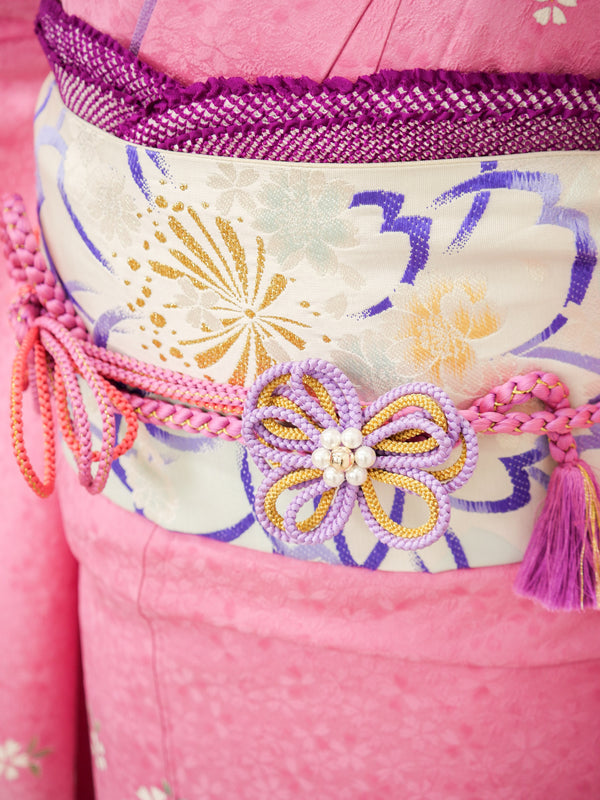 FK-014　ピンク地白小花　振袖.