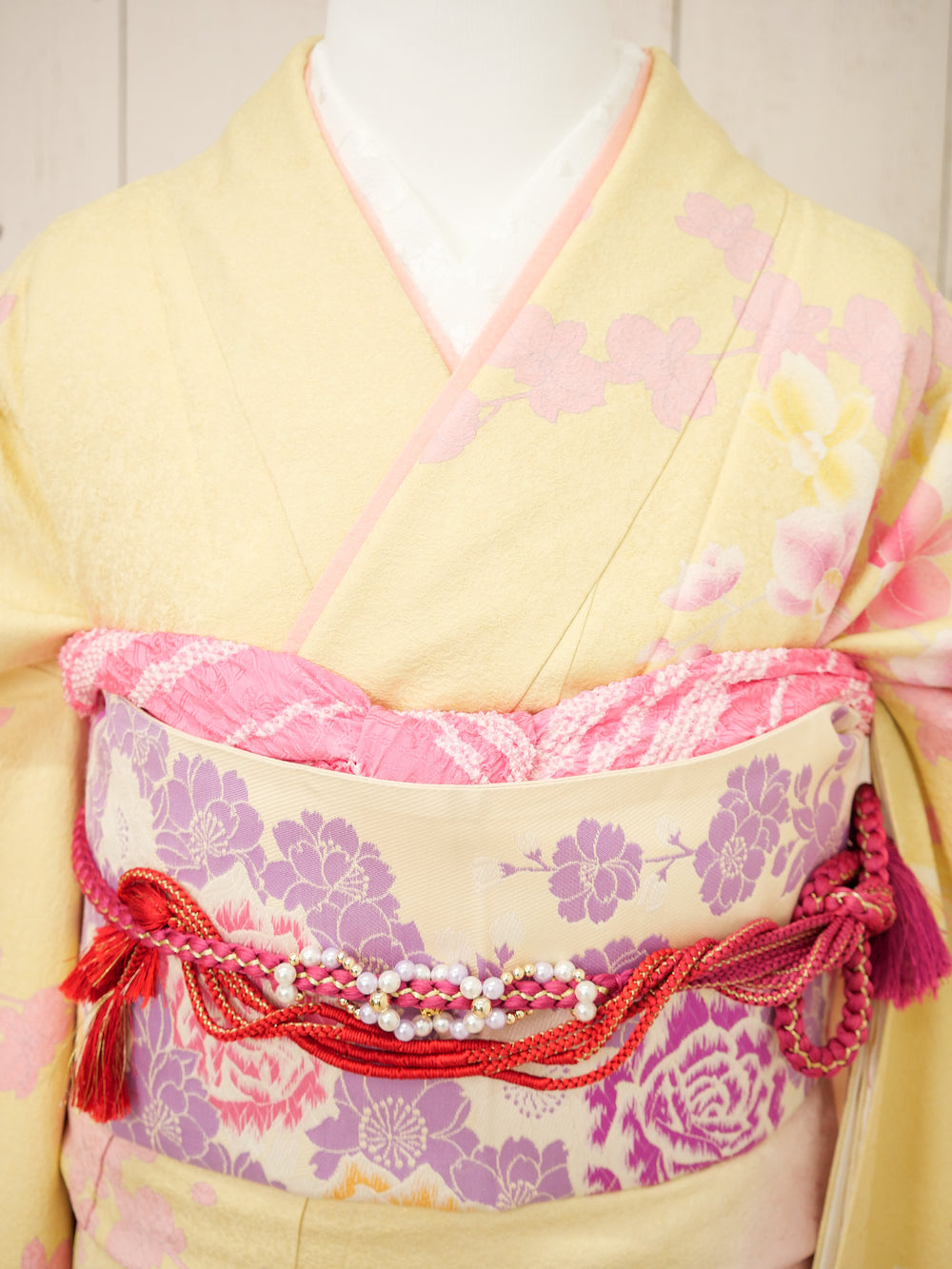 FK-048　黄色地ピンク枝垂れ桜　振袖.