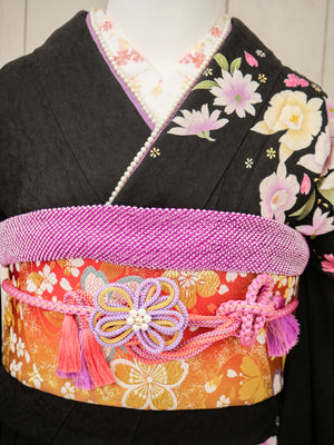 FK-016　黒地紫花　振袖.