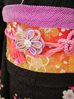 FK-016　黒地紫花　振袖.