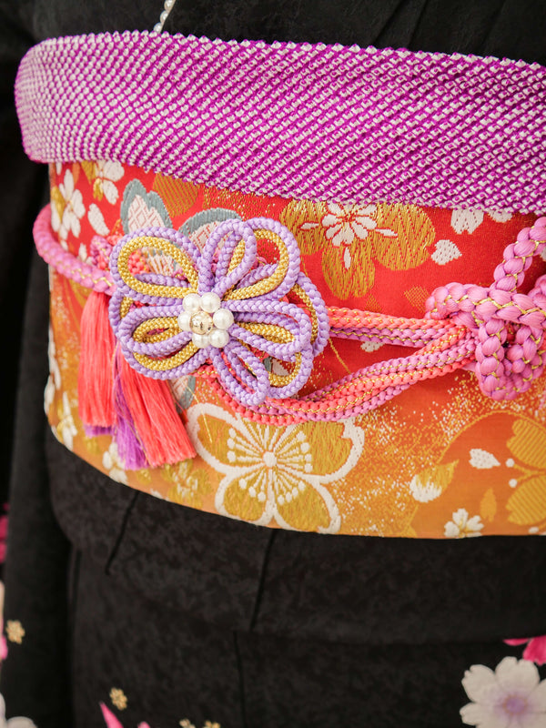 FK-016　黒地紫花　振袖.