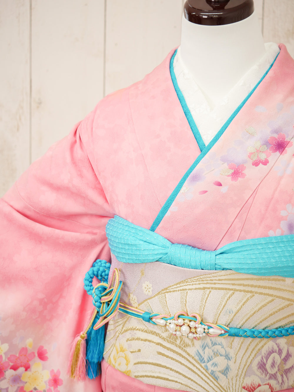 FK-017　ピンク地枝垂れ桜　振袖.