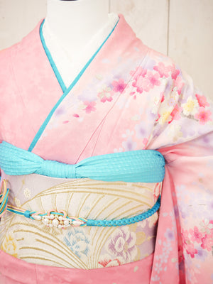 FK-017　ピンク地枝垂れ桜　振袖.