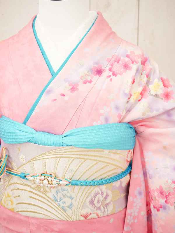 FK-017　ピンク地枝垂れ桜　振袖.