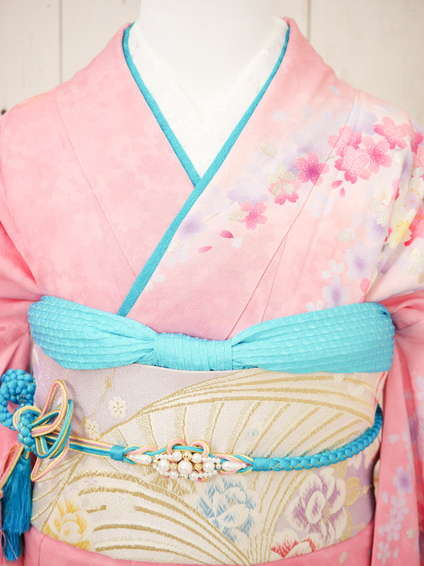 FK-017　ピンク地枝垂れ桜　振袖.