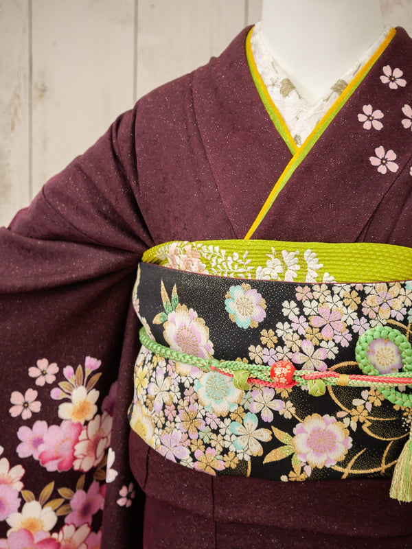 FK-018　紫時ピンク花　振袖.