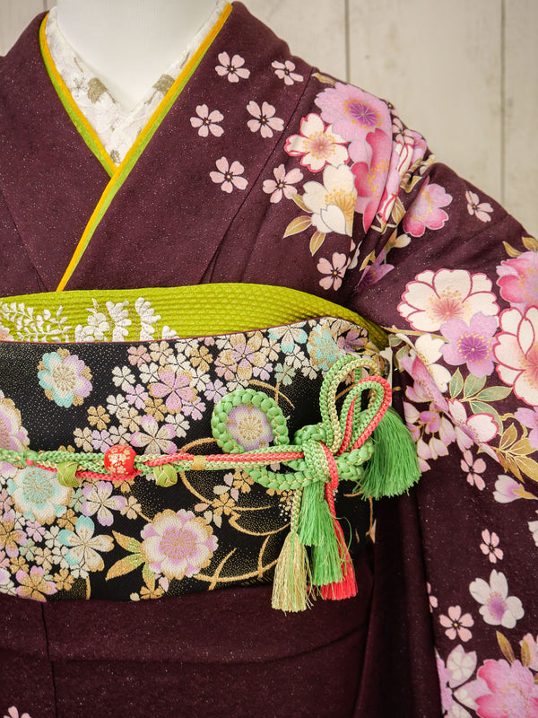 FK-018　紫時ピンク花　振袖.
