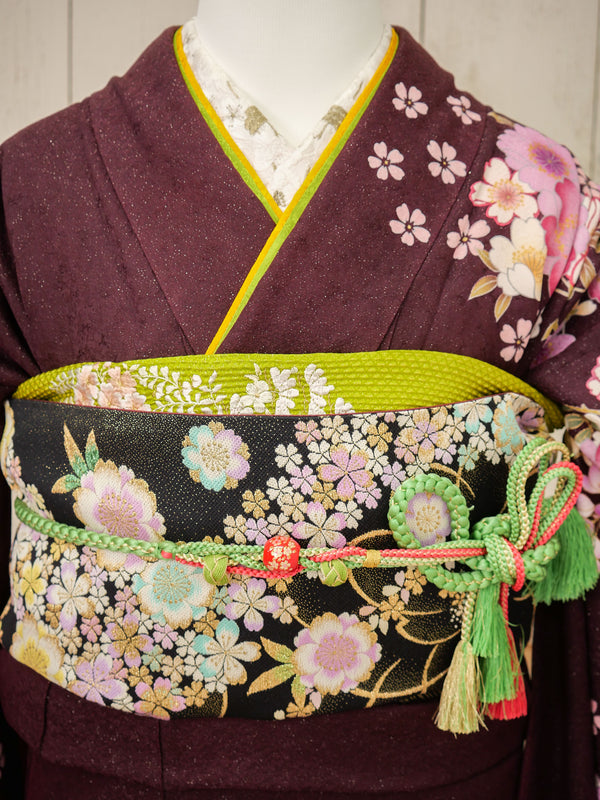 FK-018　紫時ピンク花　振袖.