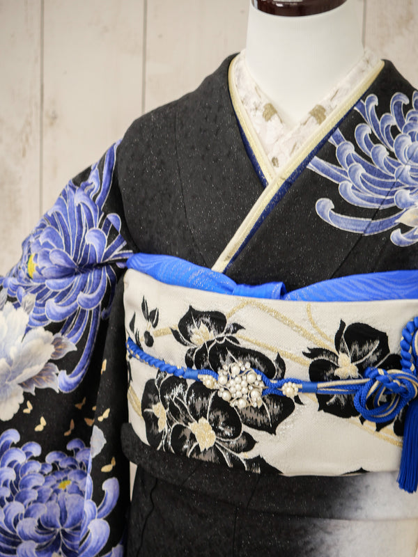 FK-022　黒地青菊　振袖.