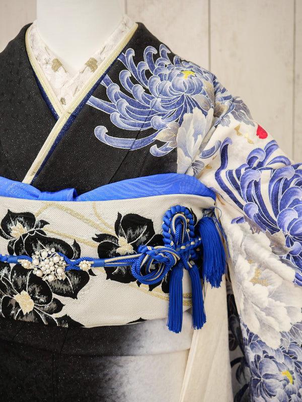 FK-022　黒地青菊　振袖.