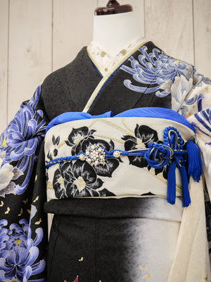 FK-022　黒地青菊　振袖.