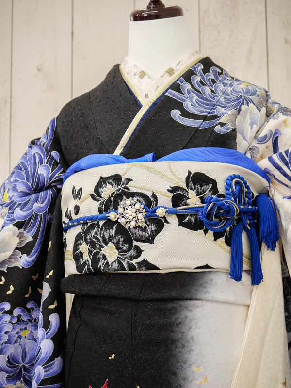 FK-022　黒地青菊　振袖.