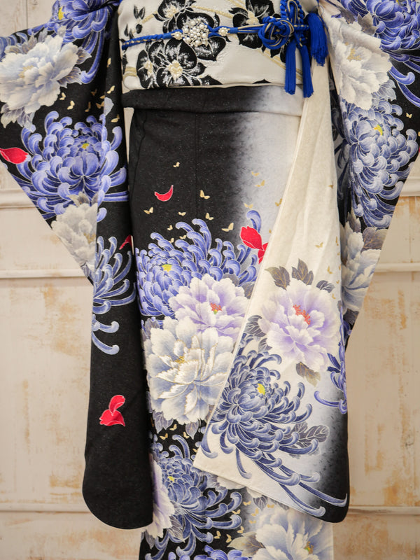 FK-022　黒地青菊　振袖.