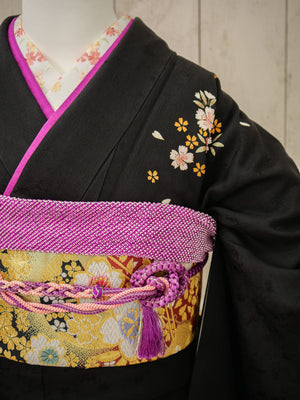 FK-025　黒地白枝垂れ桜　振袖.