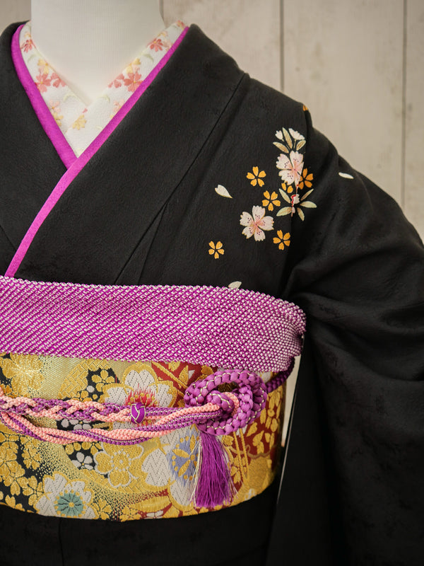 FK-025　黒地白枝垂れ桜　振袖.