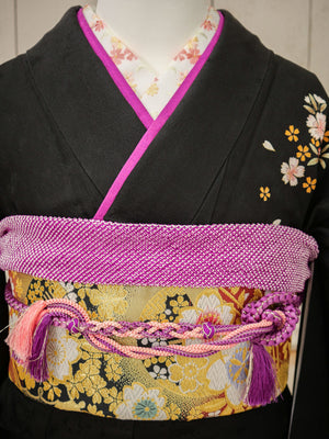 FK-025　黒地白枝垂れ桜　振袖.