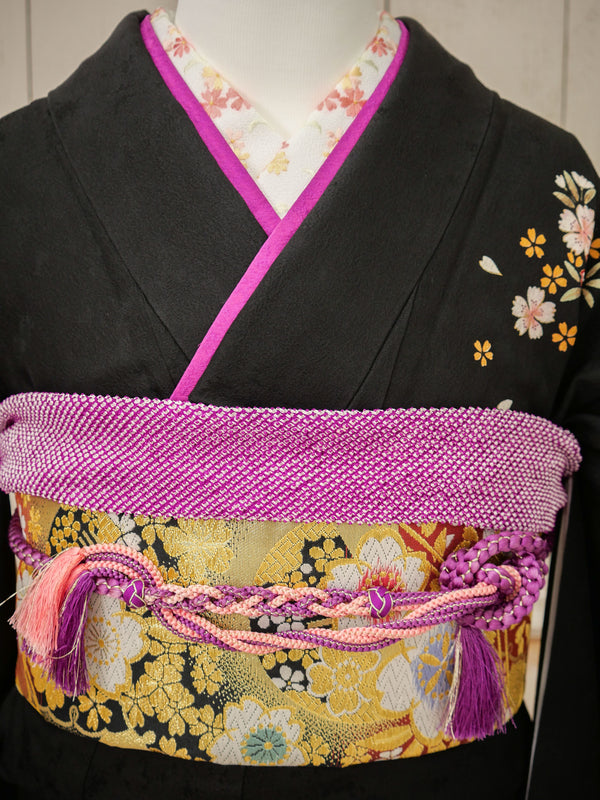 FK-025　黒地白枝垂れ桜　振袖.