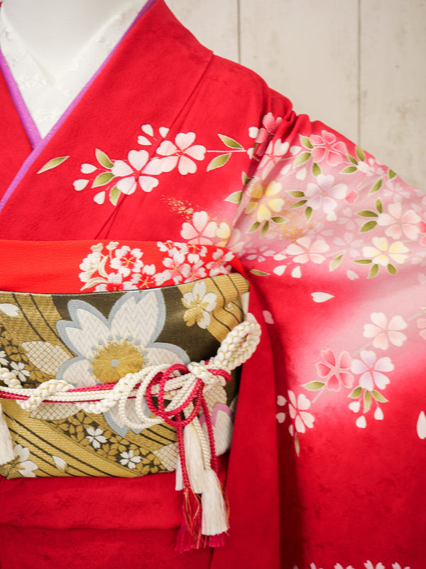 FK-029　赤地枝垂れ桜　振袖.