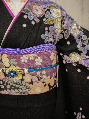 FK-034　黒地パープル　振袖.
