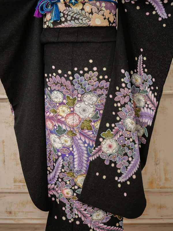 FK-034　黒地パープル　振袖.