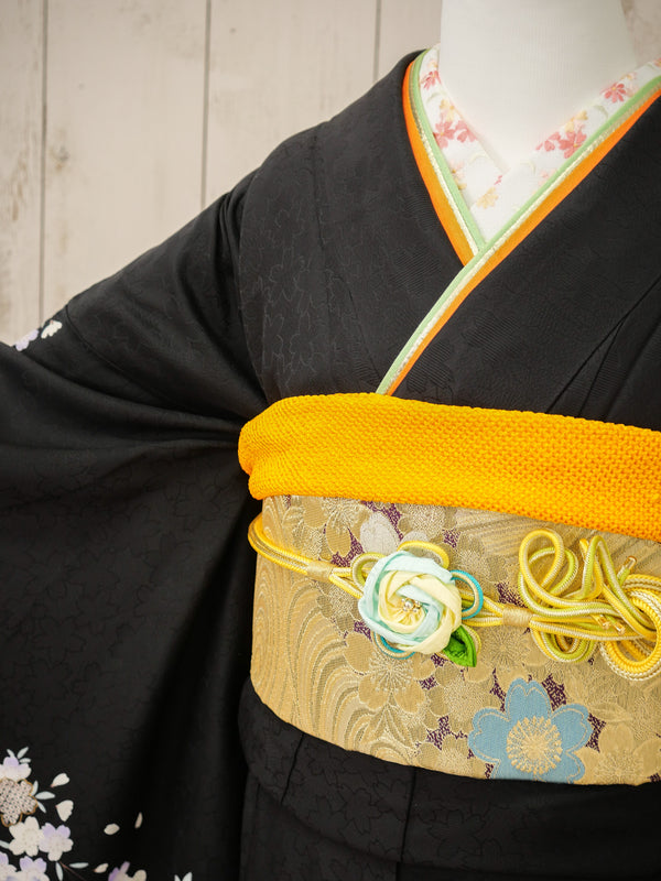 FK-040　黒地紫枝垂れ桜　振袖.