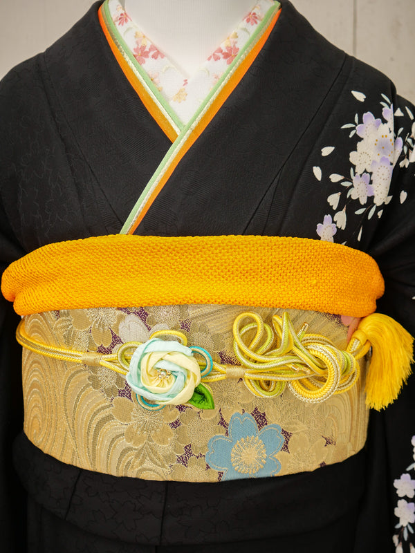 FK-040　黒地紫枝垂れ桜　振袖.