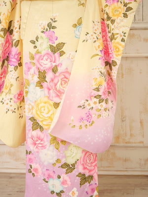 FI-008　黄色×ピンク薔薇　振袖