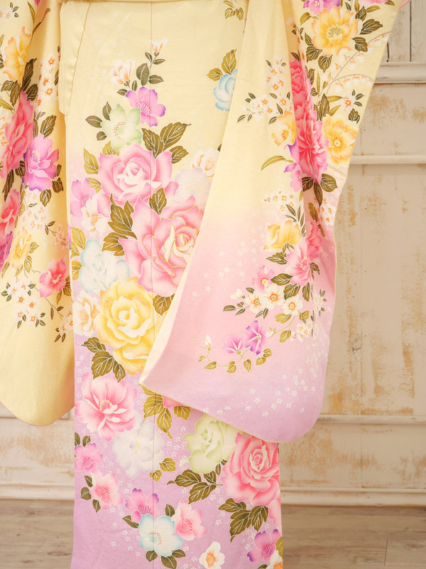 FI-008　黄色×ピンク薔薇　振袖