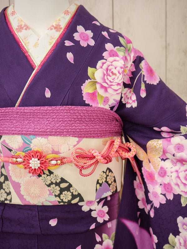 FI-012　紫地ピンク花蝶　振袖
